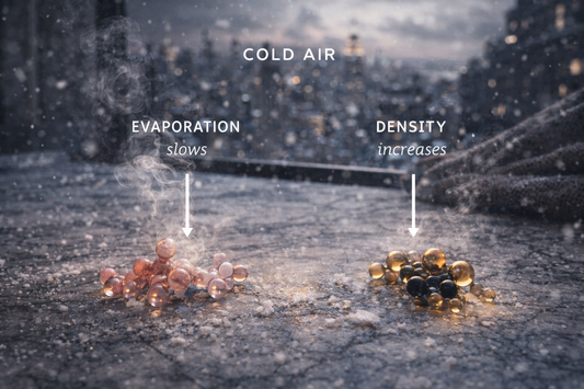 cold weather effect on perfume evaporation and air density illustrated in winter environment